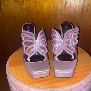 Sugar Thrillz Holographic Butterfly Pink Platforms